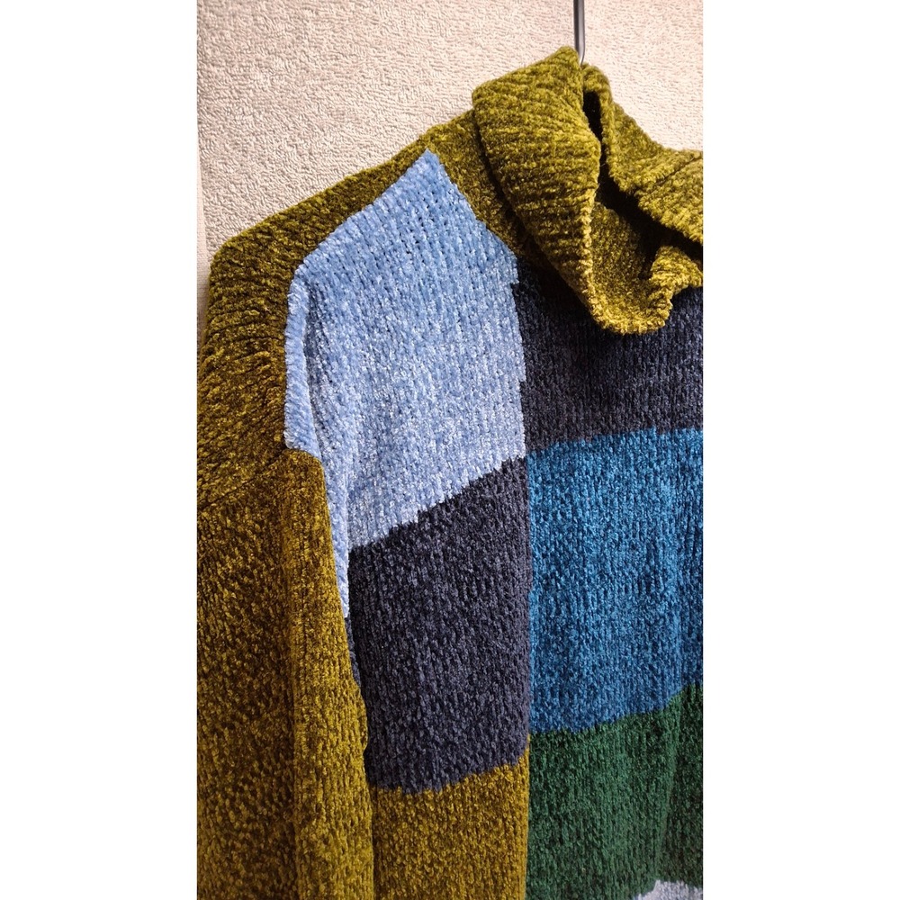 Vintage AllPoints ChenilleColorblock PatchworkTurtleneck SweaterGreen Blue L
(8) - Picture 2 of 9